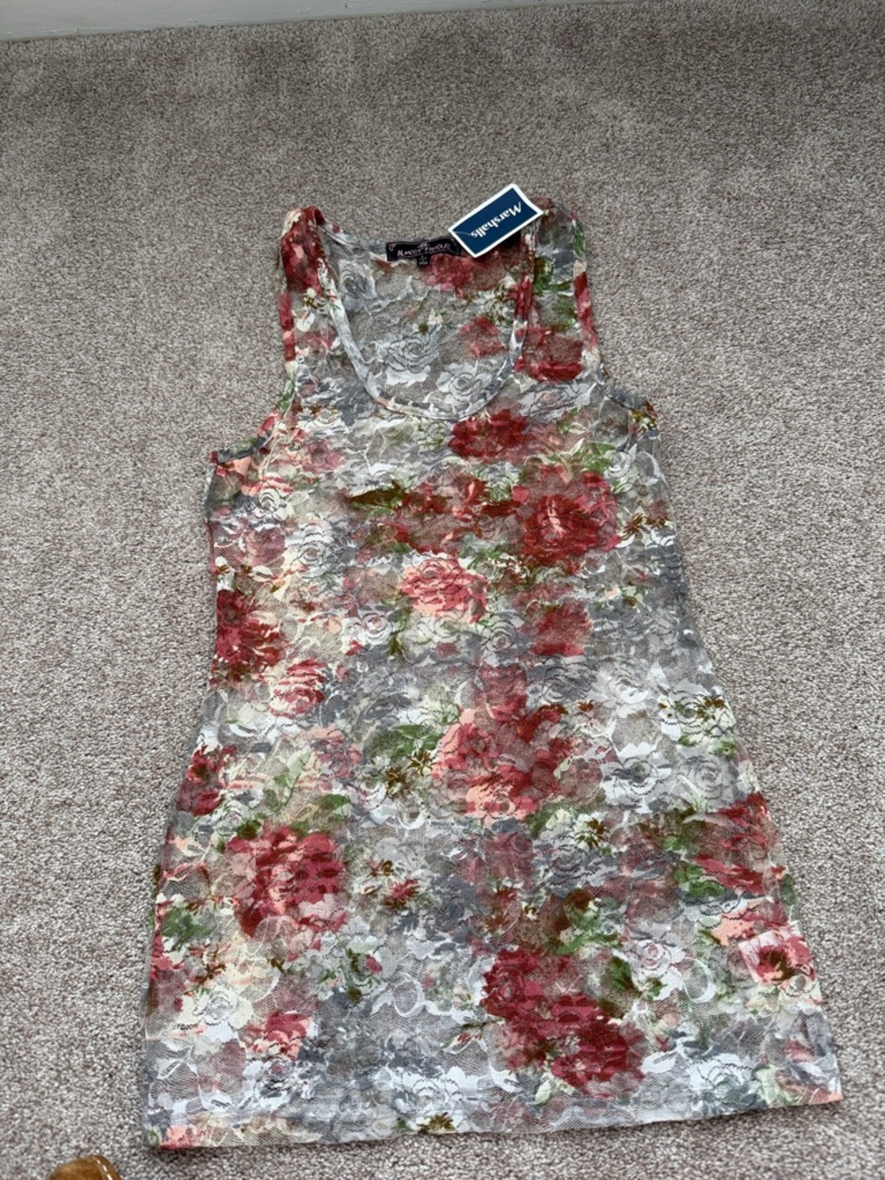 Almost Famous Floral Lace Tank Top with Red, Green, Gray
